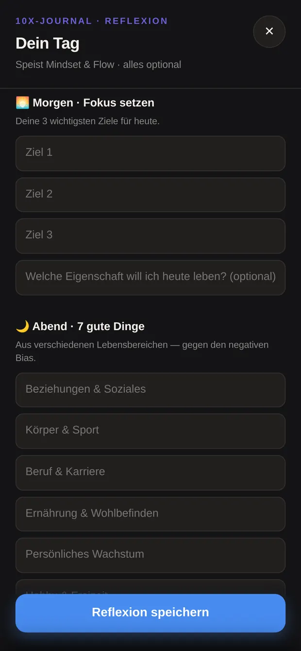 Reflexionsfenster mit Morgen-Zielen