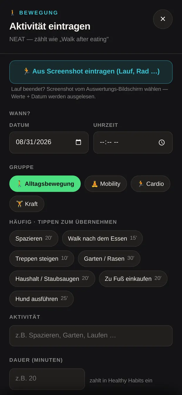 Gruppen und Vorschläge im Aktivitätsfenster