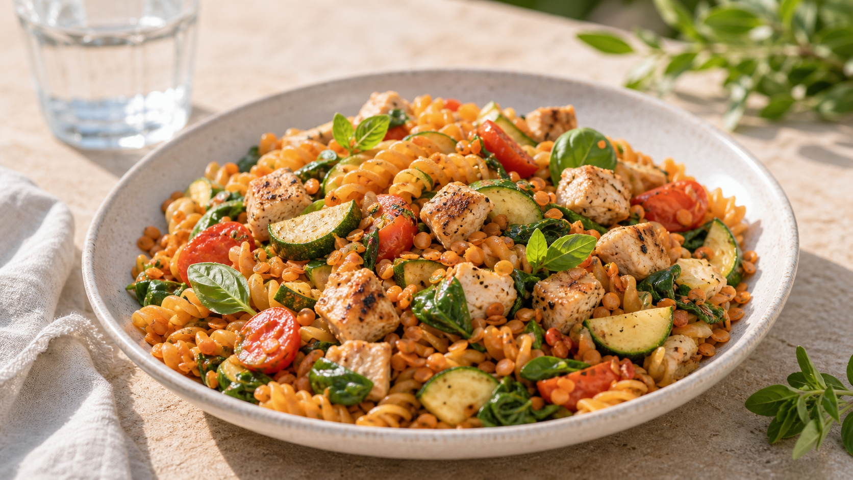 Mediterrane Linsennudel-Pfanne - ThriveZone Meal