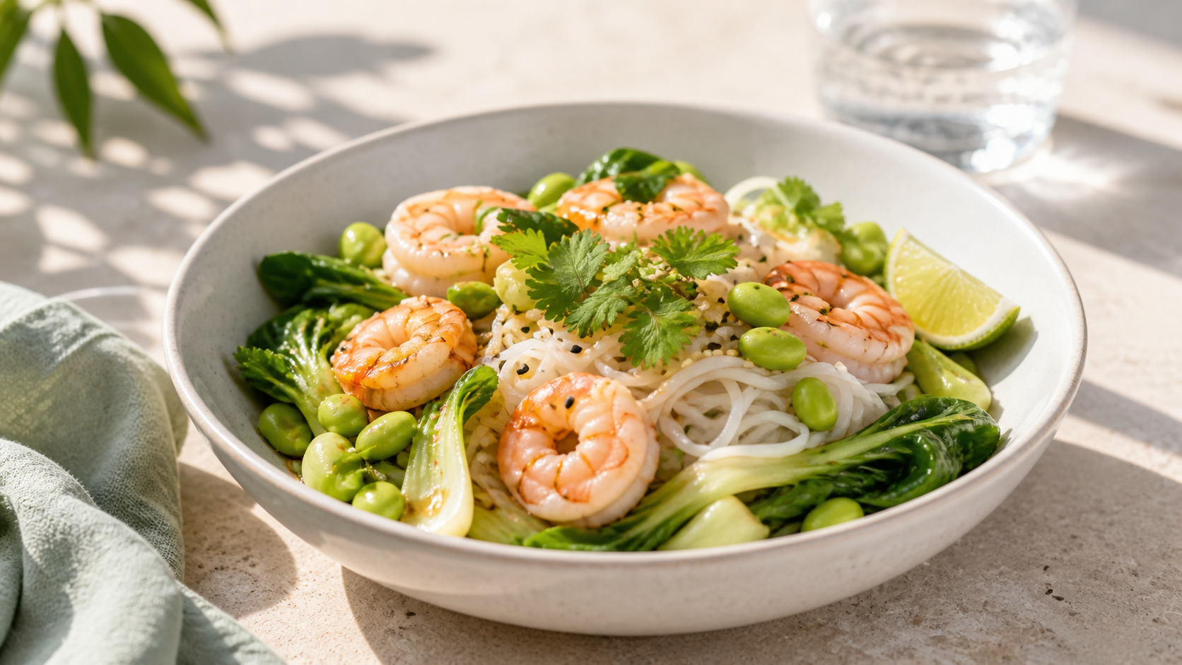Shrimp-Edamame-Reisnudel-Bowl - ThriveZone Meal