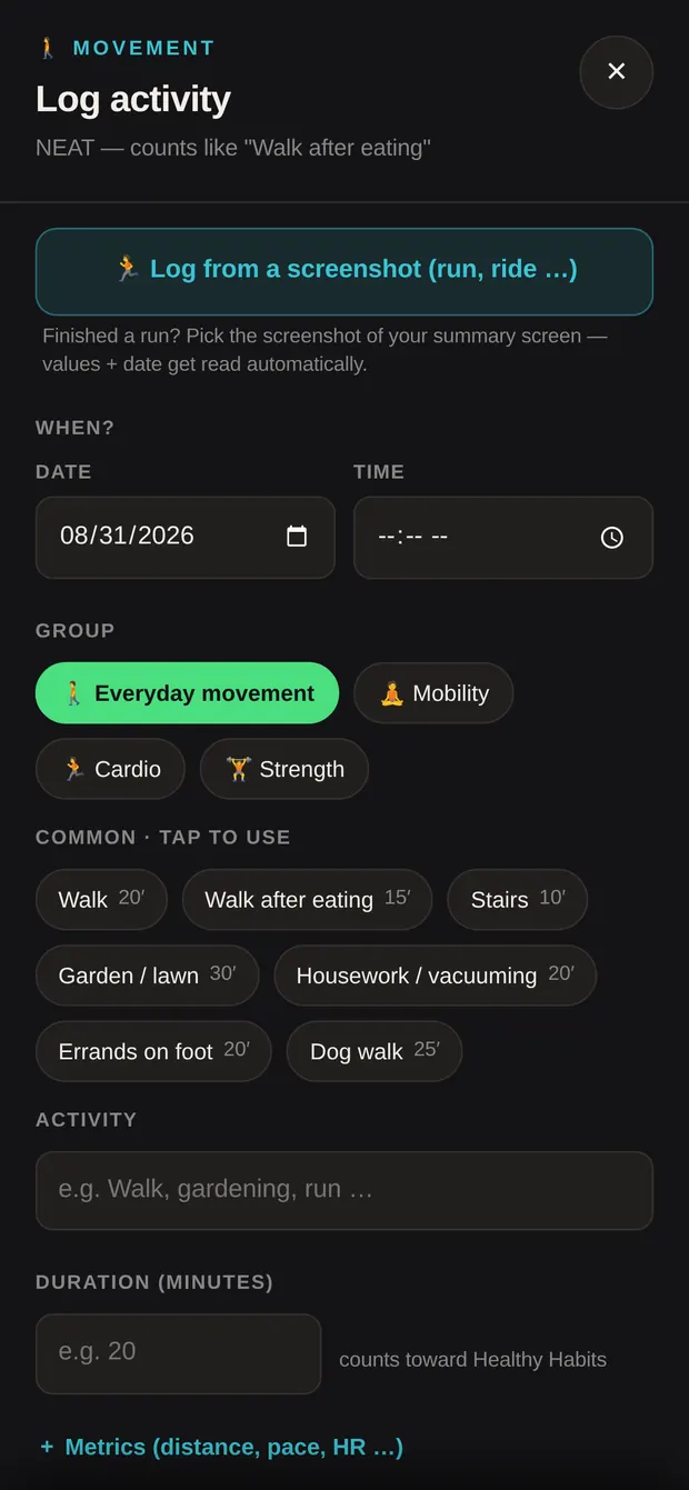 Log activity window with date and time