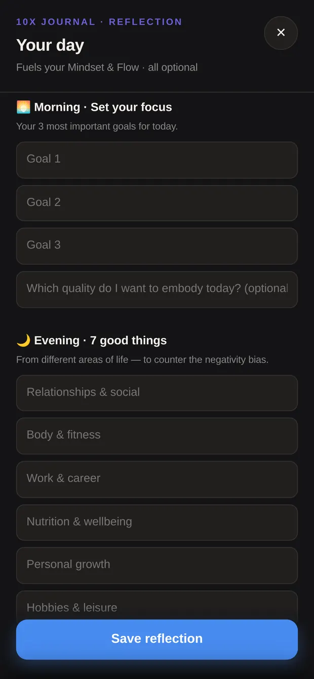 Reflection window with morning goals