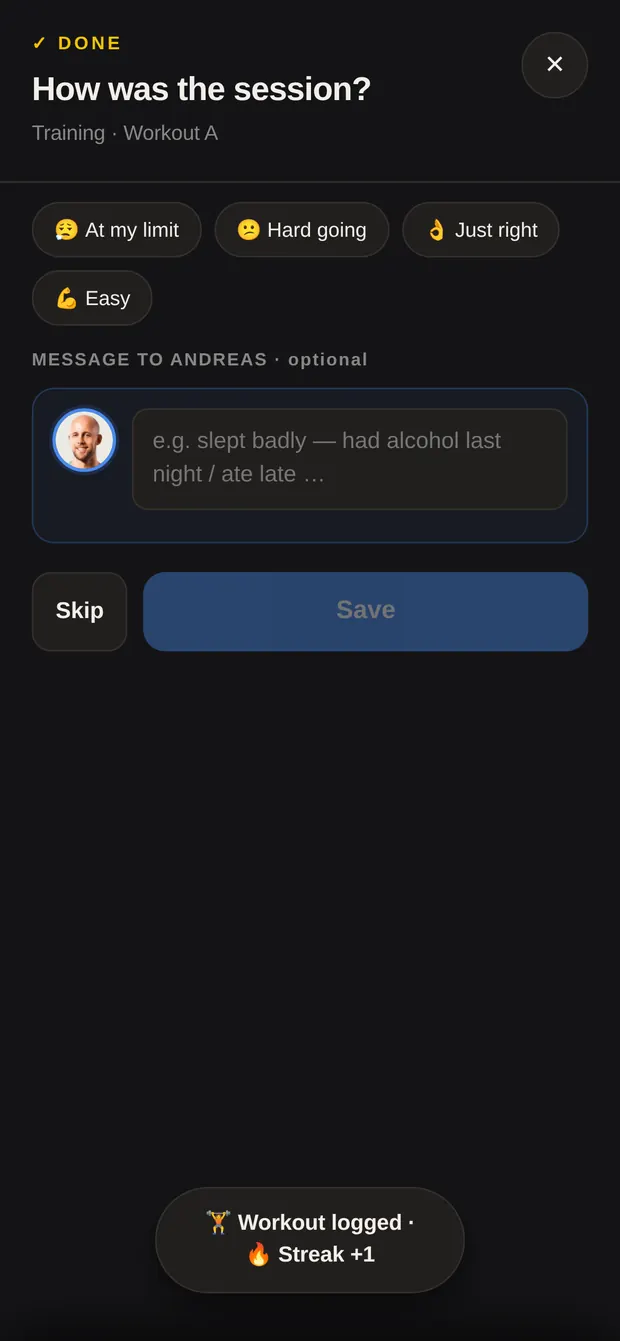 The “How was the session?” window with four options