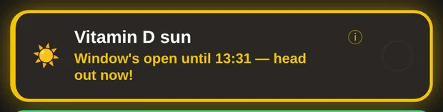 The Vitamin D sun card with the window open
