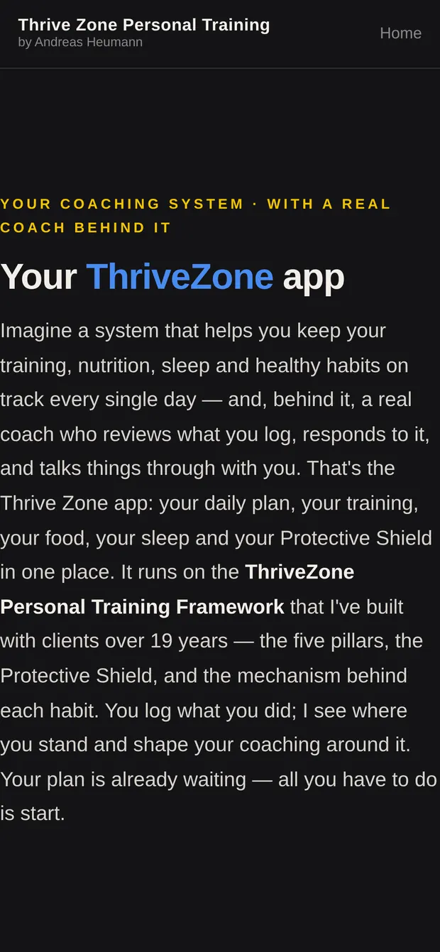 The app page on thrivezone-academy.de